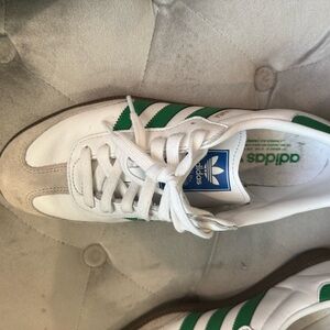 Adidas Men's White Sneakers with Green Stripes